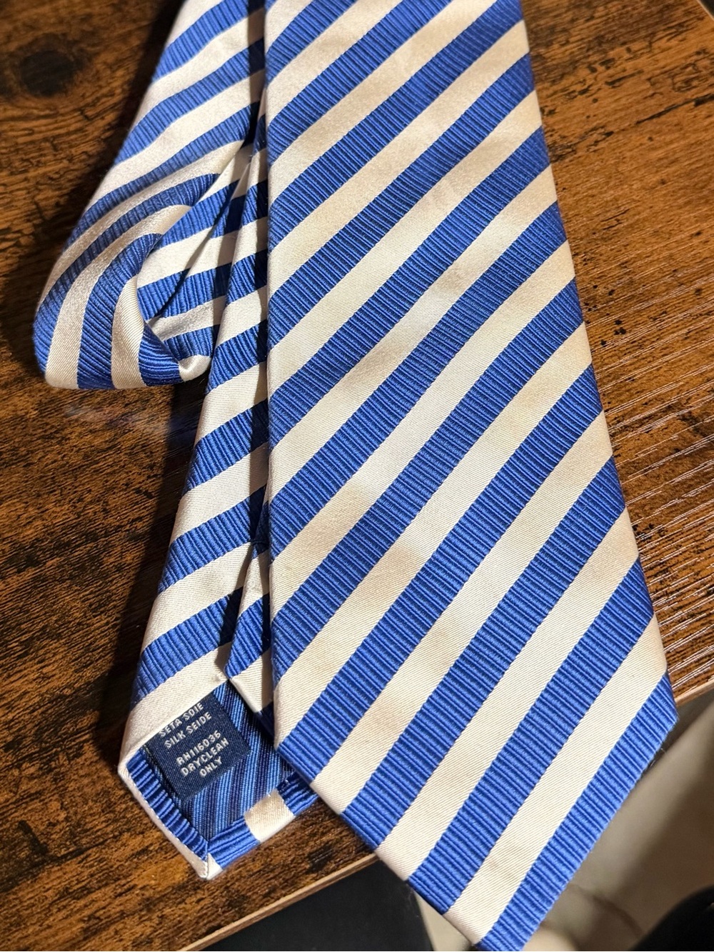 Striped Silk Tie in Blue & White Like New